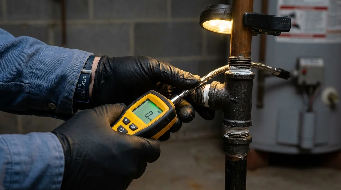 Gas leak detection with electronic sniffer by Johns Plumbing LLC in White River