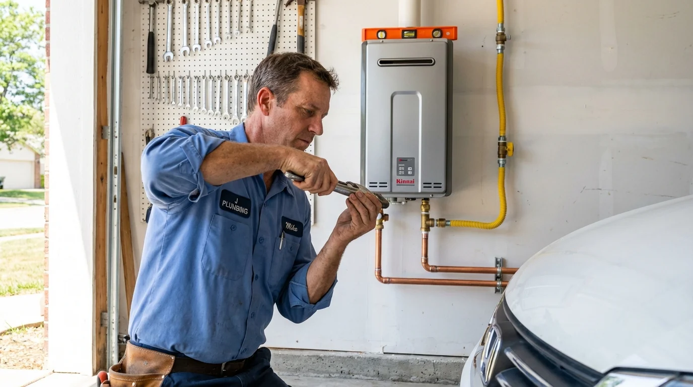 Tankless water heater installation by a Johns Plumbing LLC plumber in White River
